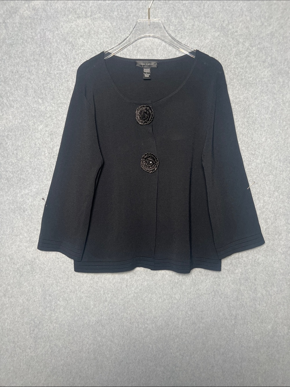 Cable & Gauge Black Double Flower Button Cardigan